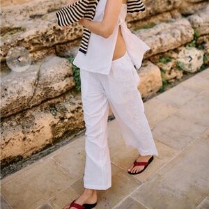 Ciao Lucia Ermanno White Embroidered Linen Pant size Medium NWT